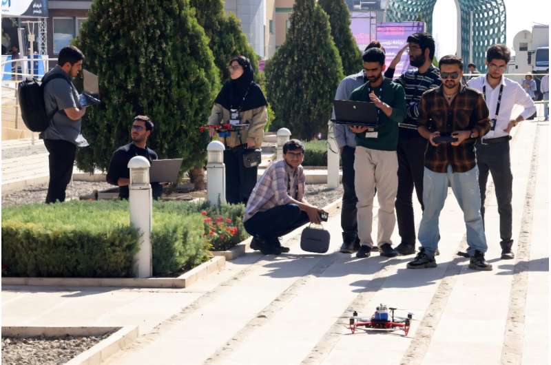 Engineering students conduct drone tests during the second edition of Iran's Tech Olympics. Engineering students conduct drone tests during the second edition of Iran's Tech Olympics