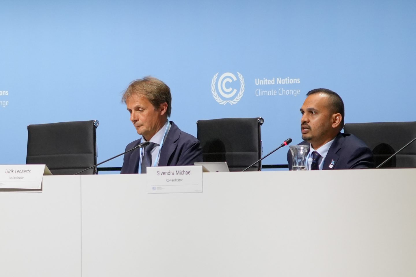 Co-facilitators in the Ocean and Climate Change dialogue Ulrik Lenaerts from Belgium and Sivendra Michael from Fiji.