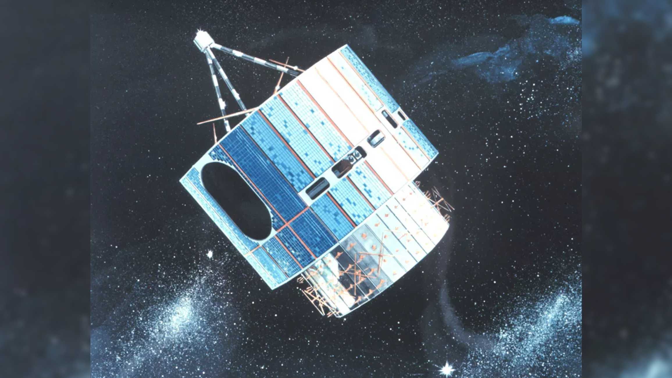 An artist's illustration of the GOES-1 weather satellite.