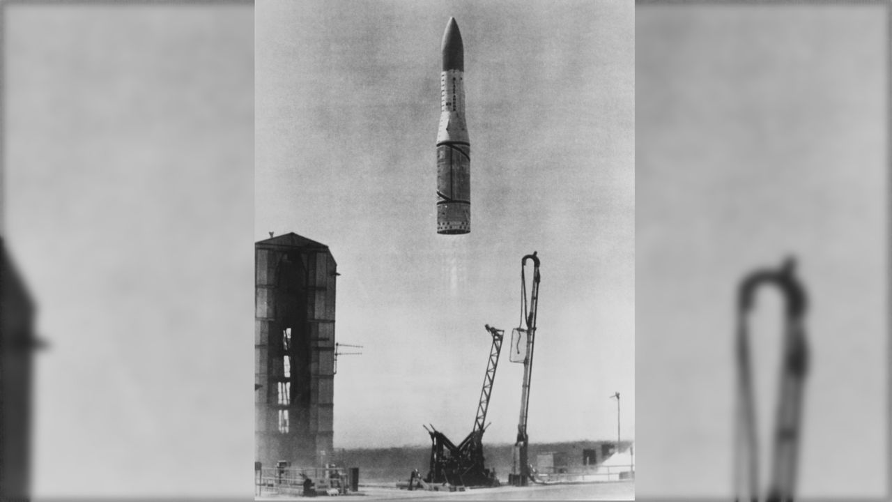 The satellite Prospero X-3 is launched from the RAAF test range in Woomera, South Australia, by a British Black Arrow carrier rocket, 28th October 1971.